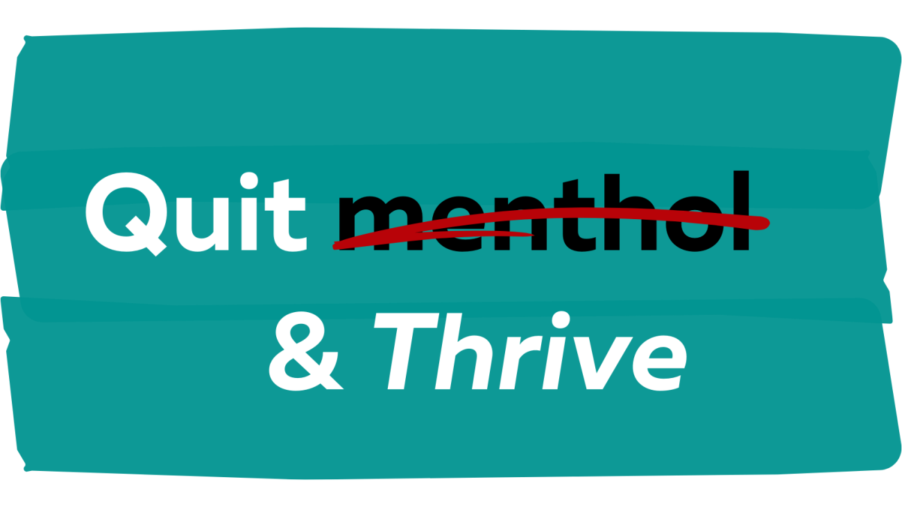 The words Quit and thrive on a blue background