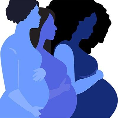 Illustrated silhouettes of three pregnant people. Connecting the Community for Maternal Health Challenge.