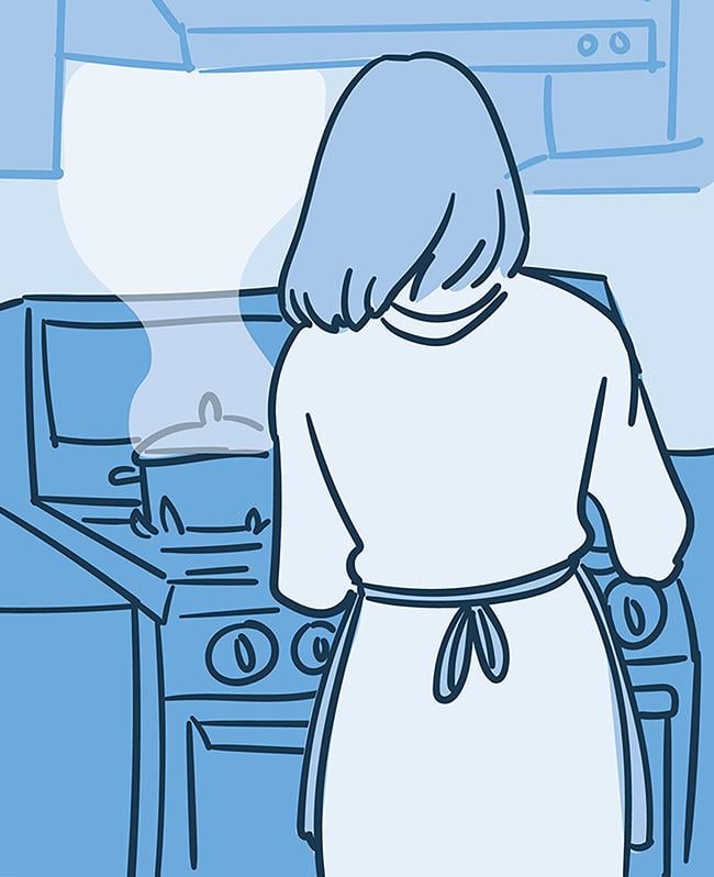 Illustration of a person infront of a stove.