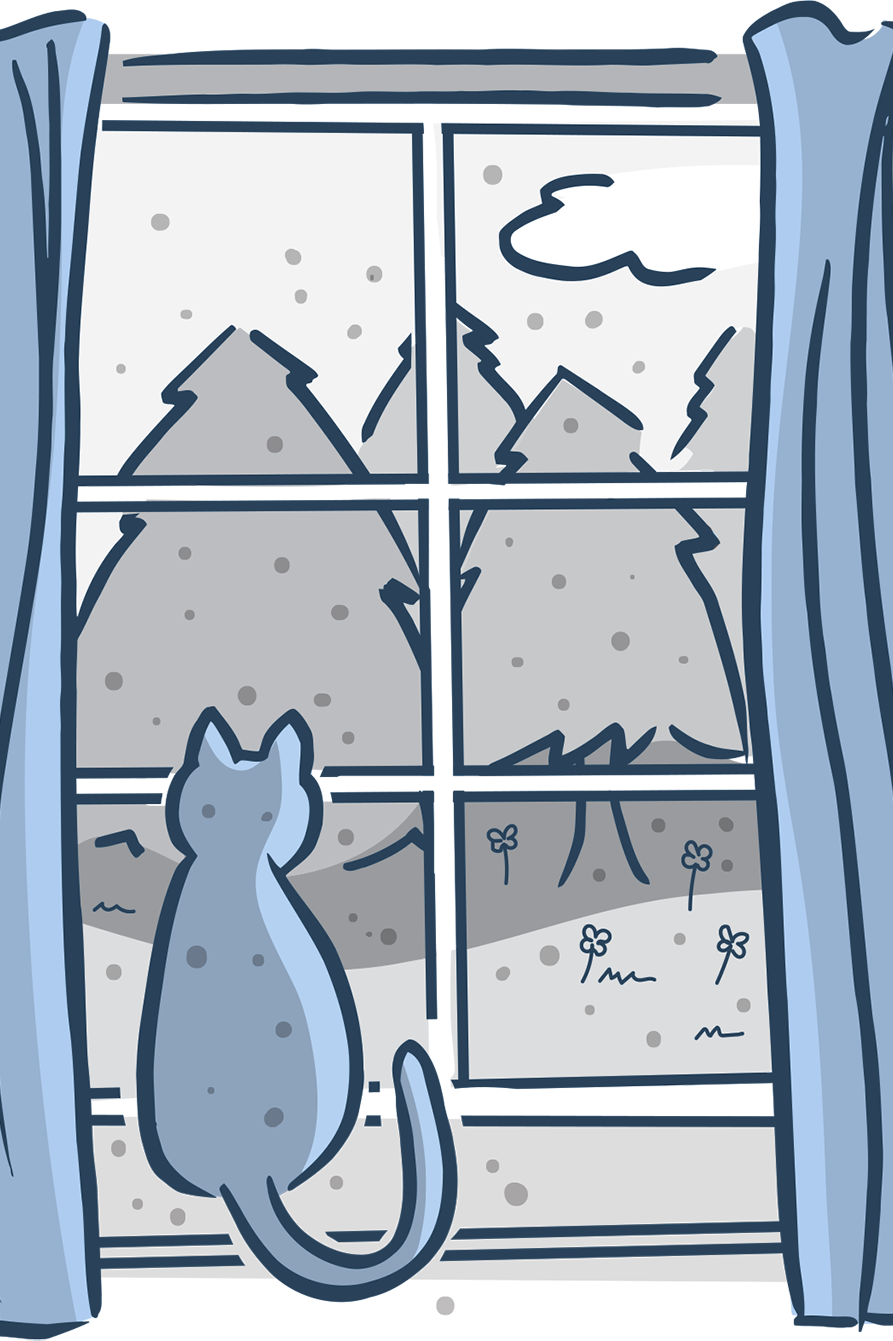 Illustration of a cat looking out the window.