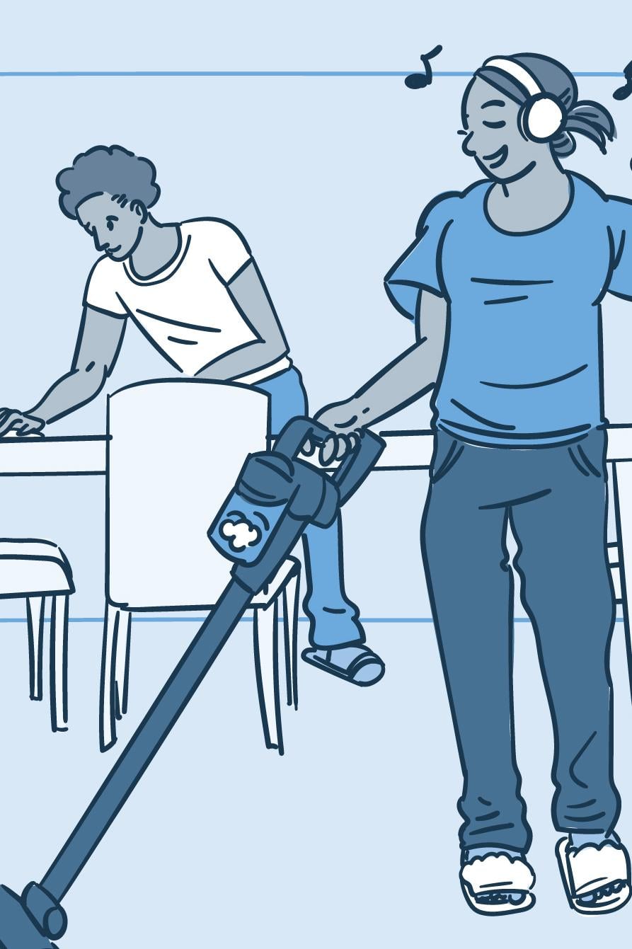Illustration of a person vacuuming 