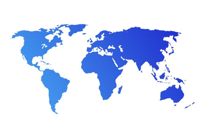 Blue World Map isolated on white background