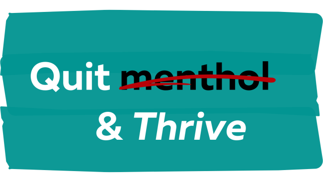 The words Quit and thrive on a blue background