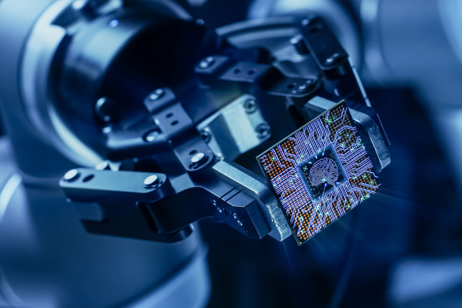 Digital rendering of a computer chip concept