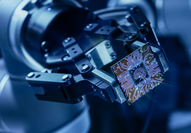 Digital rendering of a computer chip concept