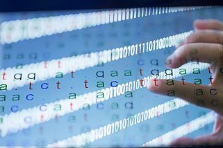 color coded DNA sequence with binary data, big data ,bioinformatic abstract.