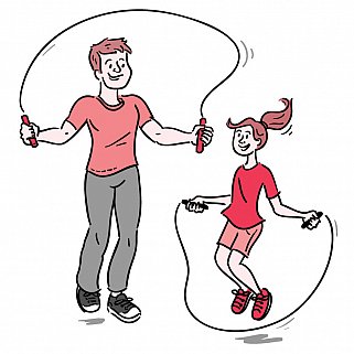 Illustration of a dad and daughter jumping rope