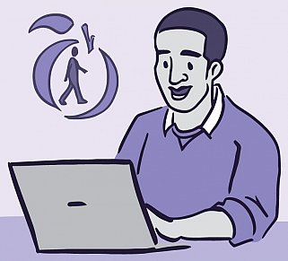 Illustration of a man working on a laptop computer