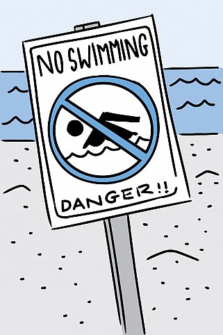 Illustration of a No Swimming sign at the beach