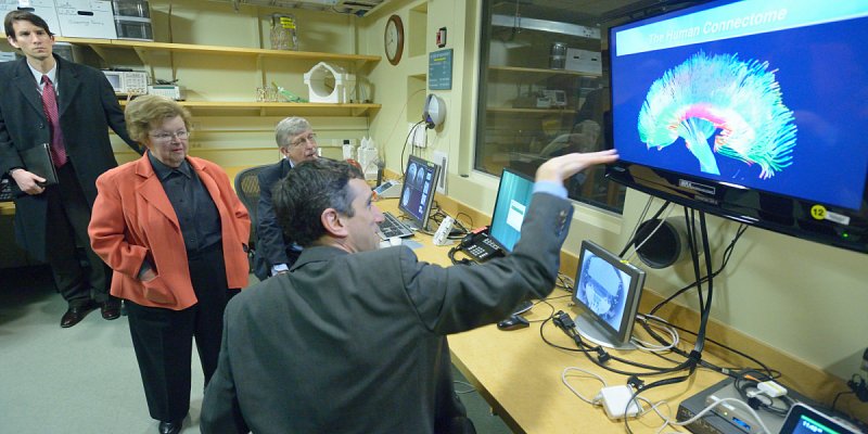 Former Senator Barbara Mikulski (MD); NIH Director Dr. Francis Collins; and Dr. Daniel S. Reich, Chief, Translational Neuroradiology Unit, National Institute of Neurological Disorders and Stroke.
