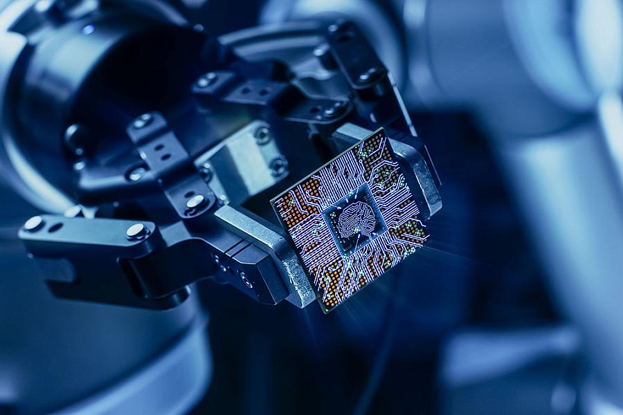 Digital rendering of a computer chip concept 