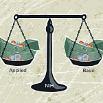 Illustration of legal scales filled with money.