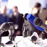 Microphones at a press conference