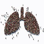 Human crowd forming a big lung symbol on white background.