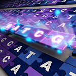 Puzzle pieces with the letters of DNA sequence fill in a gap in a larger puzzle