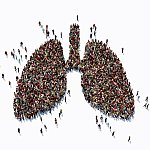 Human crowd forming a big lung symbol on white background. 
