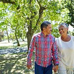 Adult couple walking outdoors