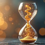 Illustration of an hourglass intertwined with a DNA helix.