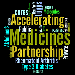 Tag cloud of terms related to the Accelerating Medicines Partnership
