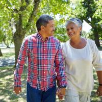Adult couple walking outdoors