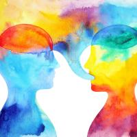 Illustration of one person speaking to another