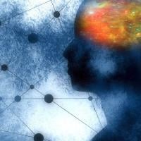 Silhouette of a man’s head with orange color-coding representing the brain.