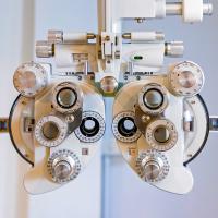 A phoropter used for an eye examination.