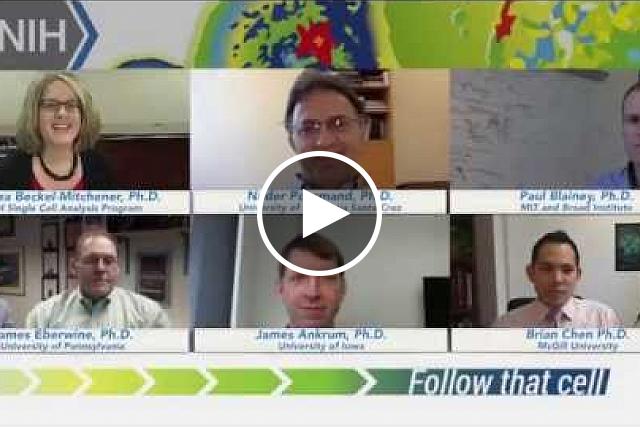 Prize winners in the first phase of the NIH’s "Follow That Cell" Challenge discuss their proposals in this web chat, hosted by Andrea Beckel-Mitchener, Ph.D., program coordinator for the NIH Single Cell Analysis Program. "Follow that Cell" challenged solvers to propose ways to analyze the dynamic state of a single cell and examine its function over time. Breakthroughs may ultimately allow researchers and doctors to identify infected cells or cells that are resistant to certain drugs or cells that may become cancerous. Awarding prizes may spur creativity and tap into different talent pools than more traditional grant and contract funding mechanisms.